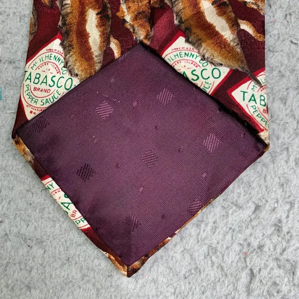 Tabasco Hot Sauce Silk Tie Crabs Logo All Over Print Men’s Casual Necktie